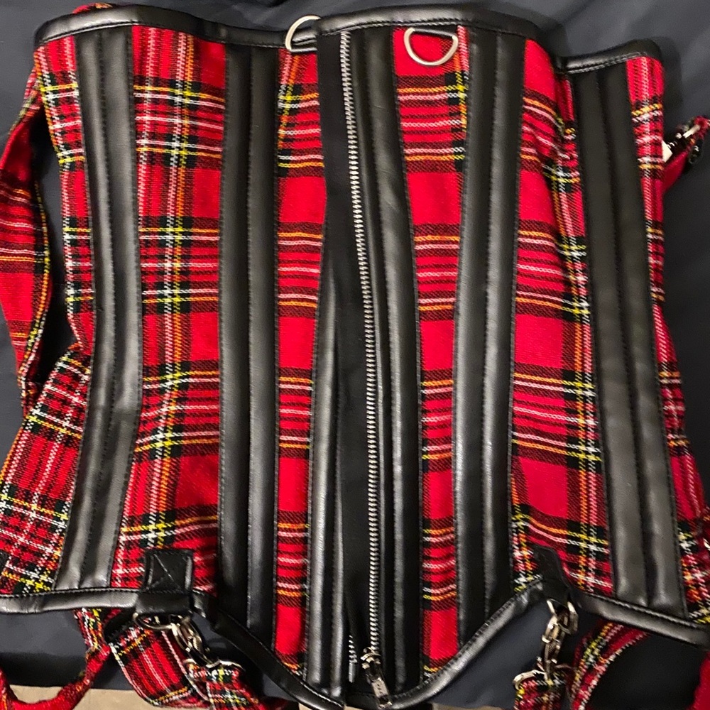 Real leather Plaid corset